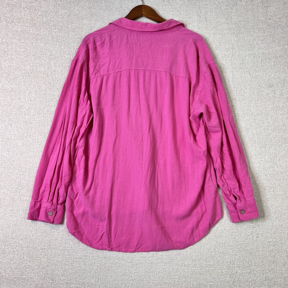 100% Cotton Pink Boho Gauze Lagenlook Organic Festival Button Up Top Women XL - Picture 2 of 9